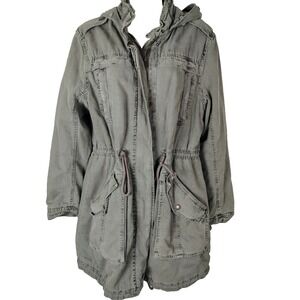 American Eagle Heavyweight Hooded Utility Chore Army Green Jacket Coat Long...